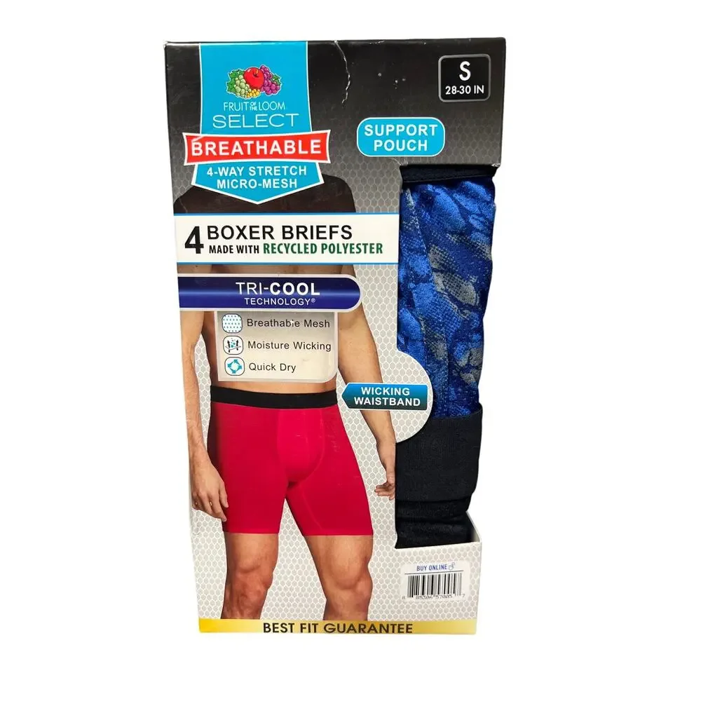 Fruit of the Loom Men's Micro-Mesh Boxer Briefs Black Blue 4 Pack Size Small New